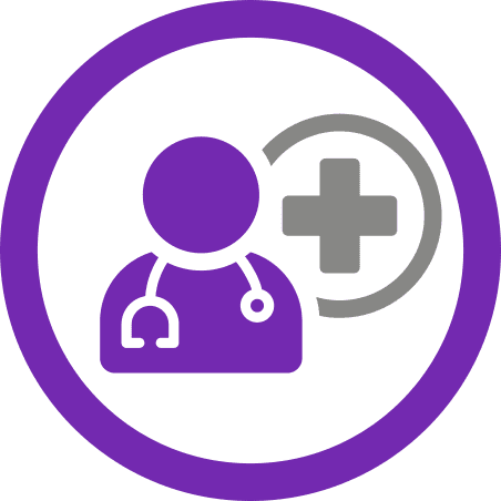 Icon of a doctor standing in front of a first aid sign