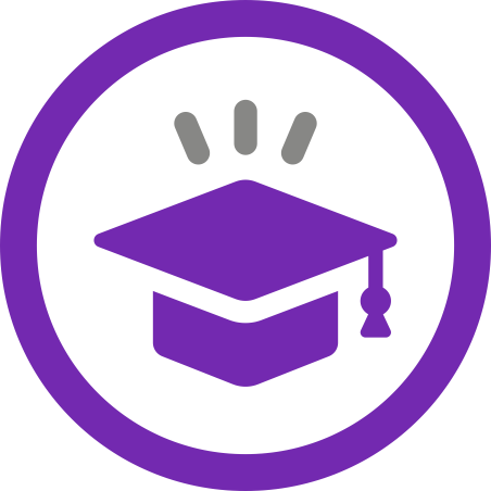 A purple icon of a graduation cap